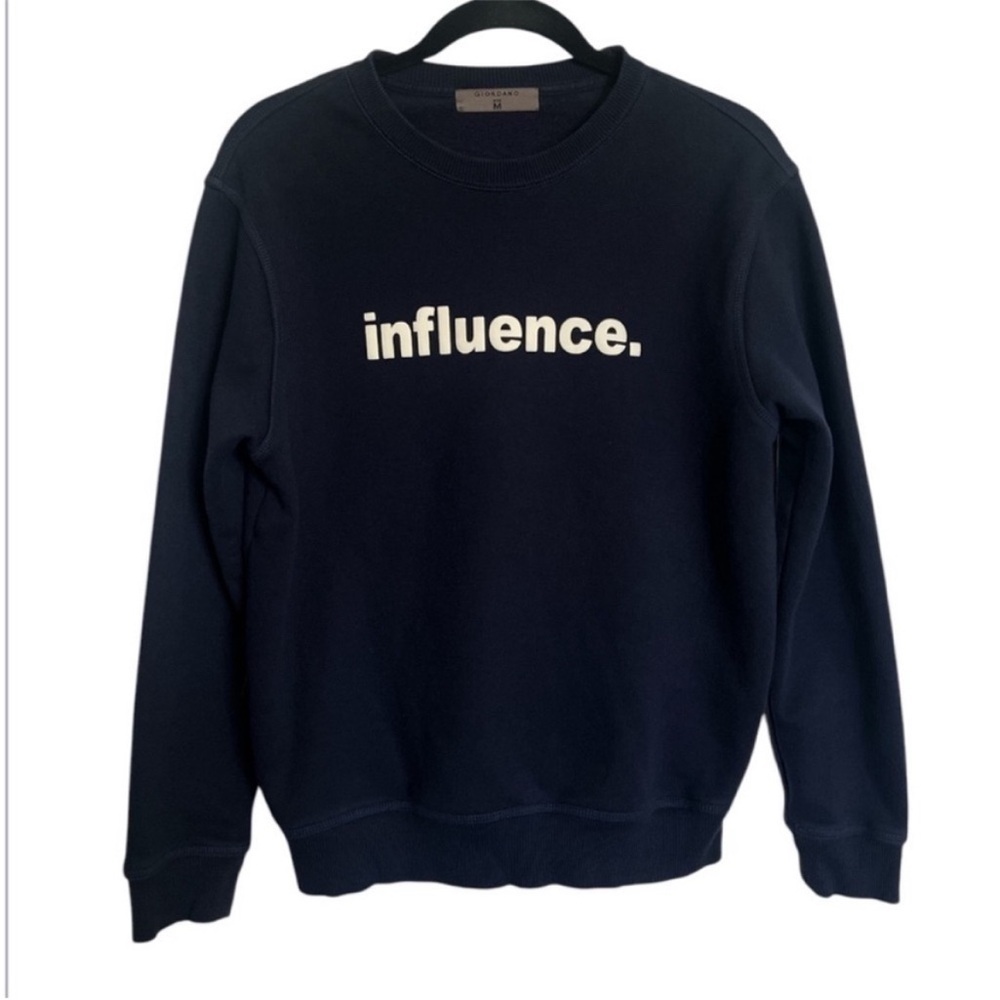 Giordano Navy Blue "influence." Crewneck Sweater